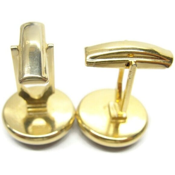 Gold Tone Black Cufflinks Shirt Buttons Set Formal Wedding Tux Vintage - Picture 9 of 11